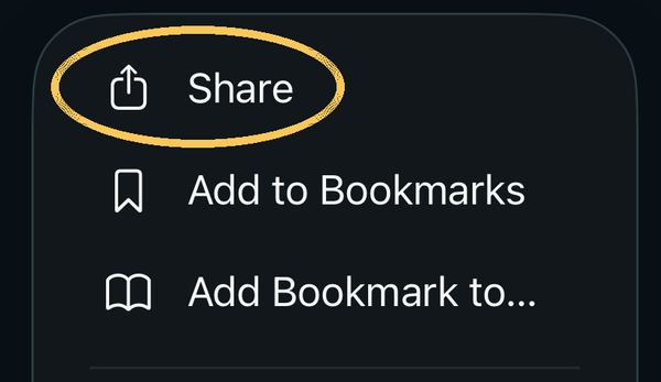 Safari menu with Share ringed